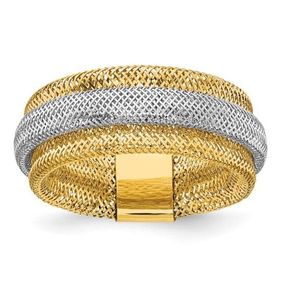Leslie's 14k Two-tone Polished/Textured Stretch Mesh Ring